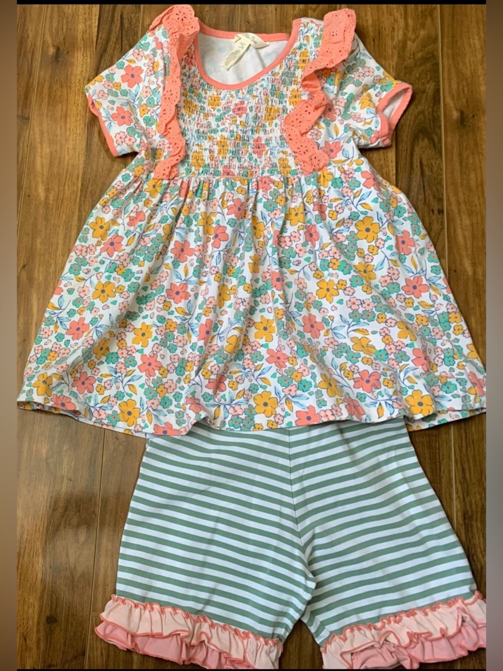 Matilda Jane Smocked Floral Tunic Size 10 & Green Queen Shorties Size 12